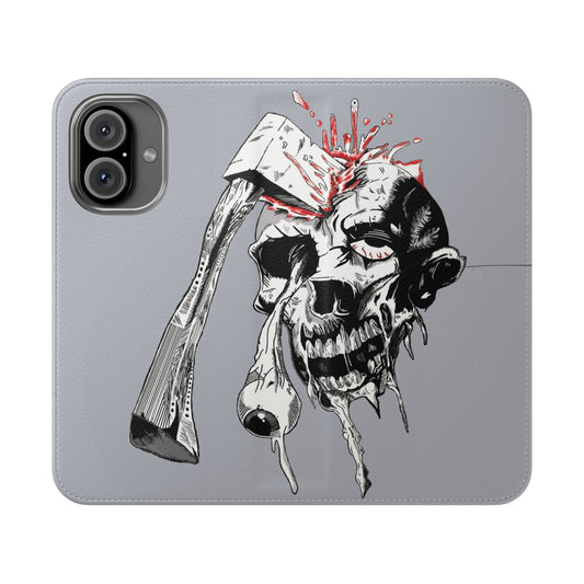 Edgy Skull Flip Case, Protective Phone Cover, Goth Aesthetic Accessory, Unique Gift for Him, Halloween Phone Case